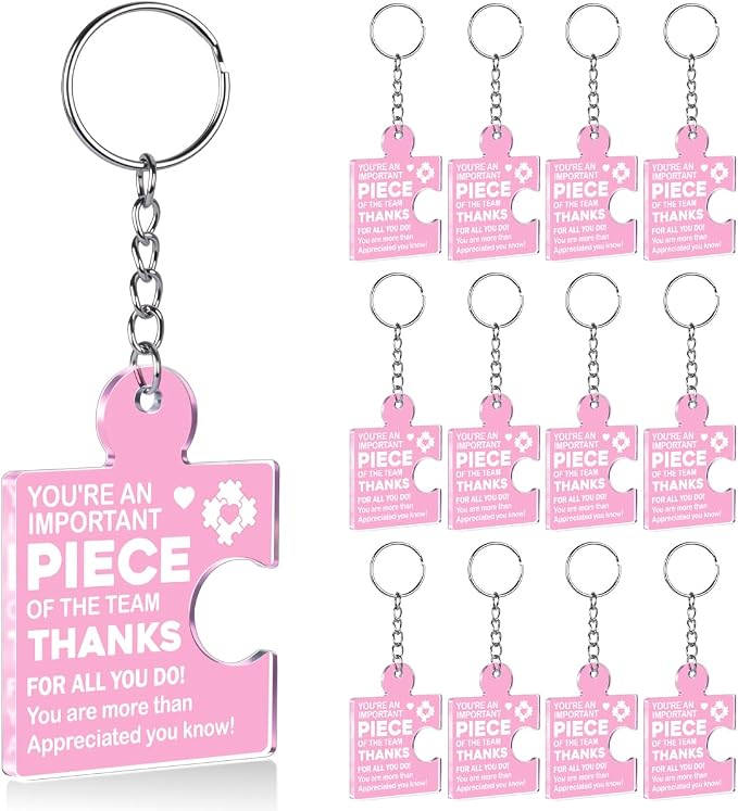 Team Appreciation Gifts Bulk Thank You Keychains for Coworkers | Gift Set for Employee, Staff, Teachers, Teamwork Puzzle Piece Keyring, Acrylic