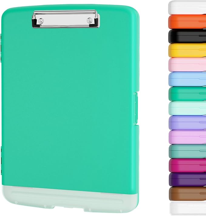 Piasoenc Clipboard with Storage, 8.5 x 11 Clip Board with Pen Holder, Green | High Capacity, Heavy Duty Plastic Organization Box for A4 Legal Paper Folder, Folio & Side-Opening Nurses, Teachers, Student
