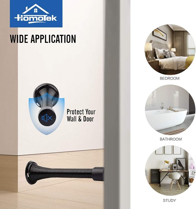 HOMOTEK 30 Pack Black Spring Door Stops,3-1/8" Heavy Duty Door Stop - Flexible Spring Door Stopper with Low Mounted Black Rubber Bumper Tips