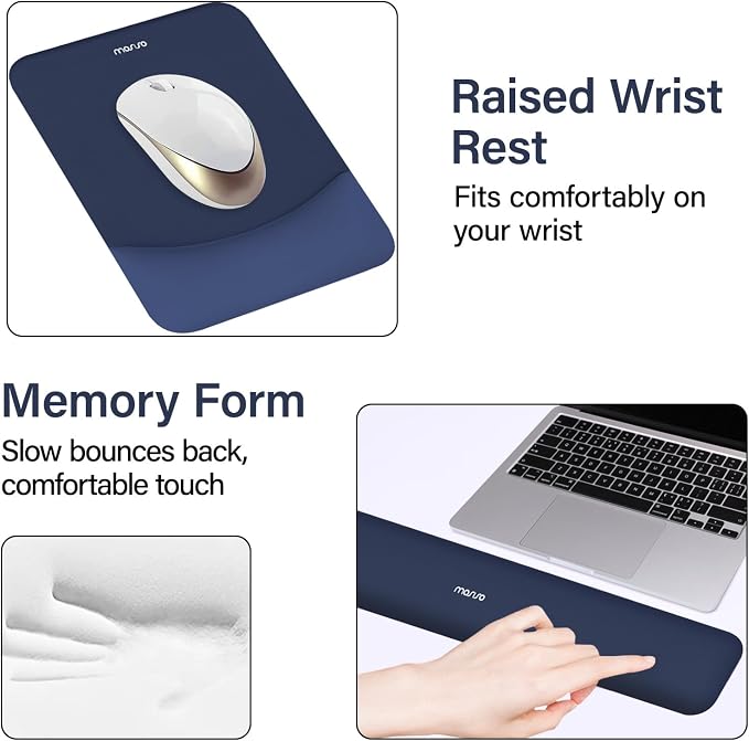 MOSISO Keyboard Mouse Pad Set, Large Gaming Mouse Pad&Keyboard Wrist Rest | Rectangular Mousepad with Wrist Rest&Coaster, Ergonomic Non-Slip&Easy Typing Pad with Curved Silicone Lining, Navy Blue