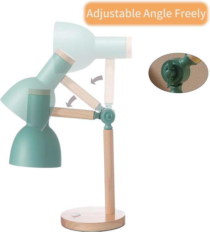 Adjustable Wooden Arm Desk Lamp, Metal Shade Table Lamp | Dorm Lamp,Bedside Lamp,Reading Lamp,Lamp for Home Office
