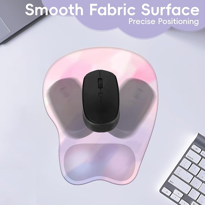 Mouse Pad with Wrist Rest Ergonomic Mouse Pad with Comfortable M-Shape Pain Relief Wrist Support Non-Slip PU Base Mousepad for Laptop, Office & Home (Purple Pink)