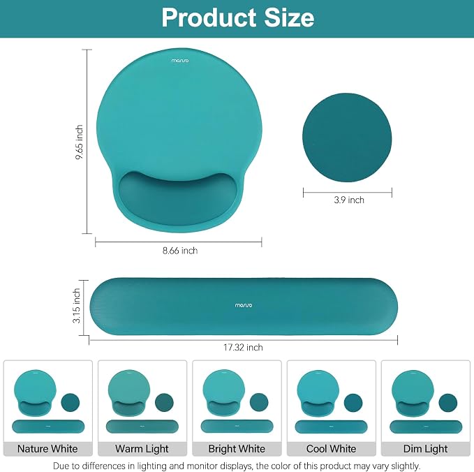 MOSISO Wrist Rest Support for Mouse Pad&Keyboard Set, Teal Green | Circle Curved Ergonomic Mousepad Non-Slip Base Home/Office Pain Relief&Easy Typing Pad with Soft Cloth&Silicone Lining