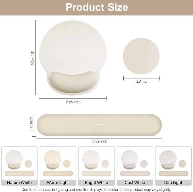 MOSISO Wrist Rest Support for Mouse Pad&Keyboard Set, Khaki | Circle Curved Ergonomic Mousepad Non-Slip Base Home/Office Pain Relief&Easy Typing Pad with Soft Cloth&Silicone Lining
