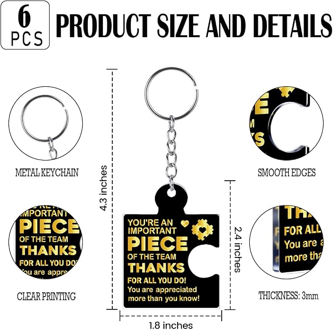 Team Appreciation Gifts Bulk Thank You Keychains for Coworkers | Gift Set for Employee, Staff, Teachers, Teamwork Puzzle Piece Keyring, Acrylic
