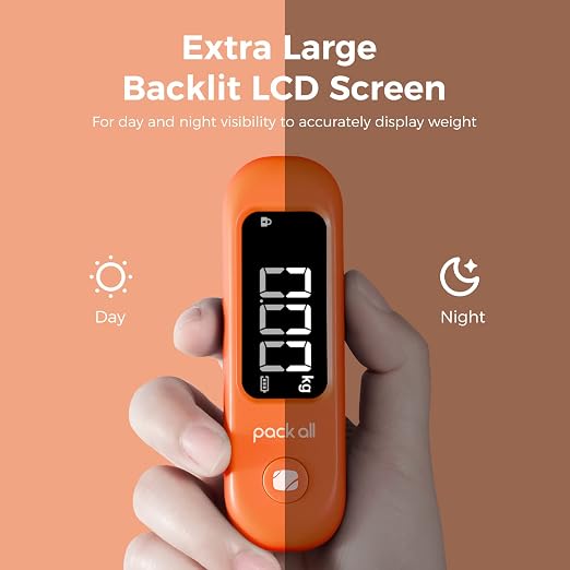 pack all Digital Luggage Scale for Travel, 110Lbs Capacity, 0.1Lb Precision | Handheld, Backlit LCD Display, Lb/Kg/Oz Conversion, Tare Function, Battery Included, Orange