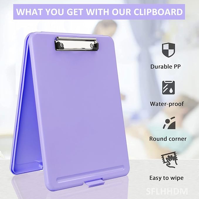 Clipboard with Storage,Storage Clipboard with Clip,Clipboards Foldable for Nurse,for 8.5x11 Paper Clip Boards,A4 Clipboards Case with Smooth Writing for Office Supplies Clip Board Case-Pale Purple