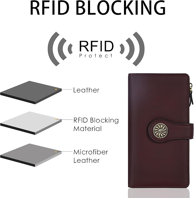 Travelambo Women's Wallet RFID Blocking Trifold Clutch Large Capacity Credit Card Holder Travel Purse