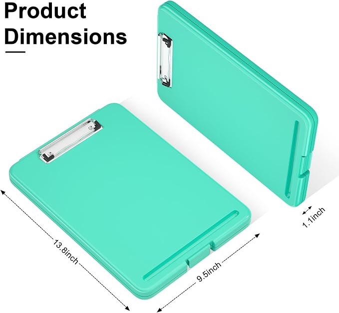 Hongri Clipboard with Storage, 8.5 x 11 Clip Board Foldable, Teal | Bottom Opening, Size 13.4 x 9.4 X 0.9 in for Nurses, Teacher, Students, Classroom, School & Office Supplies
