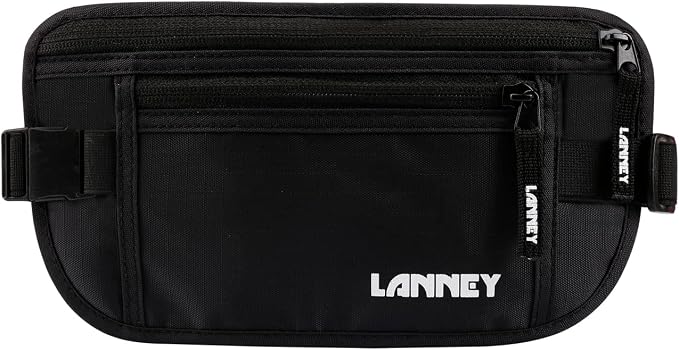 Money Belt for Travel, Slim RFID Blocking Women and Men hidden Travel Pouch Under Clothes, Passport Holder Protect Cash, Documents, Credit Card, Black, Bonus 2 RFID Sleeves