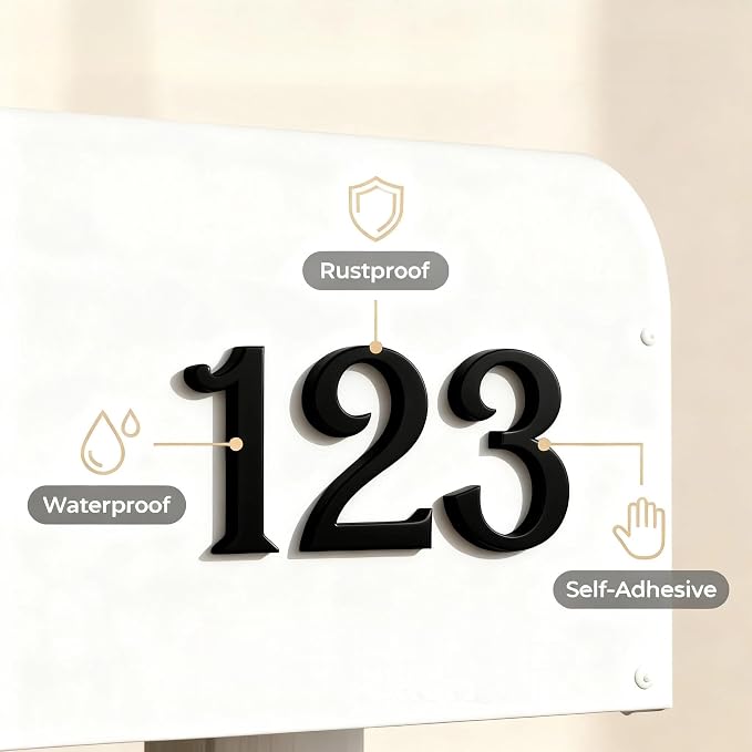 Mailbox Numbers 2 Inch, Black Door Address Number Stickers for Aprtment Office Home Room, Metal Shiny, Indoor or Outside all Suitable. (Dark, 2" - Set of 20)