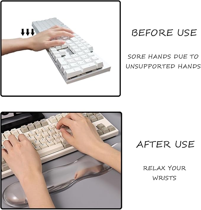 Sumgsn White Gel Wrist Rest Set, Clear Keyboard and Mouse Rest for 60%/75% | Ergonomic Wrist Rest, Relax Your Wrist, for Laptop Computer Office & Home