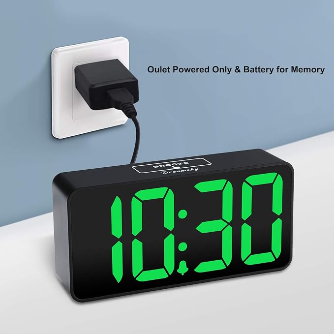 DreamSky Small Digital Alarm Clock for Bedroom with Large Big Numbers | Electric Bedside Desk Clock with USB Charging Port, Brightness Dimmer, Adjustable Alarm Volume, USB-C Adapter Powered