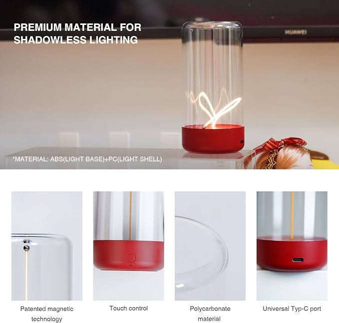 Mini Minimalist Cordless Table Lamp, Rechargeable Ambient Light, Red