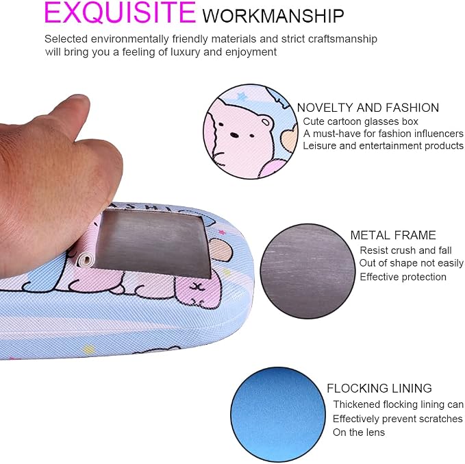 ADBGV Cute Stylish Hard Shell Eyeglasses Cases Protective Case Storage Box With Glasses Cloth Eyeglass Strap for Girl Teen