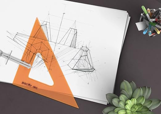 Pacific Arc's Scholastic Triangle - 4 inch - Fluorescent - 45/90 Angle - Polystyrene - Inking Edge - Technical Drawing Tools, Drafting, Architect and Engineering.