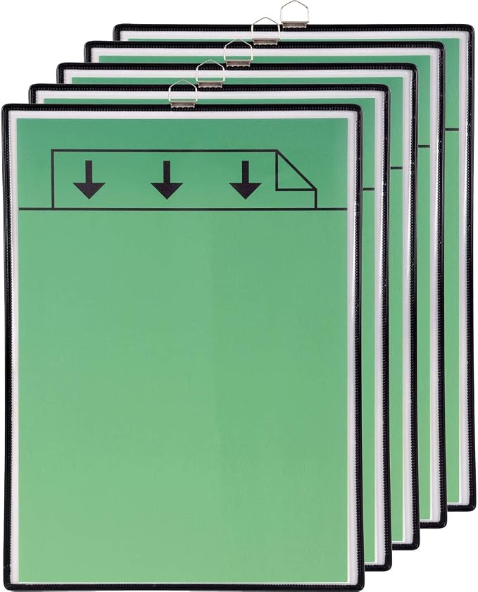 Tarifold Hanging Display Pockets, A3 Size, Portrait, Black, 5 Pack | 5 wire-reinforced hanging pockets, fits A3-size documents, portrait, integrated metal hanger