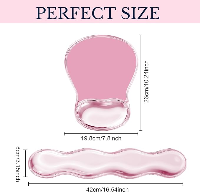 Keyboard Wrist Rest & Ergonomic Mouse Pad with Wrist Rest Set, Cute Transparent Gel Wrist Rest for Keyboard and Mouse, Soft Support for Pain Relief, Office, Gaming Desk Accessories（Pink）