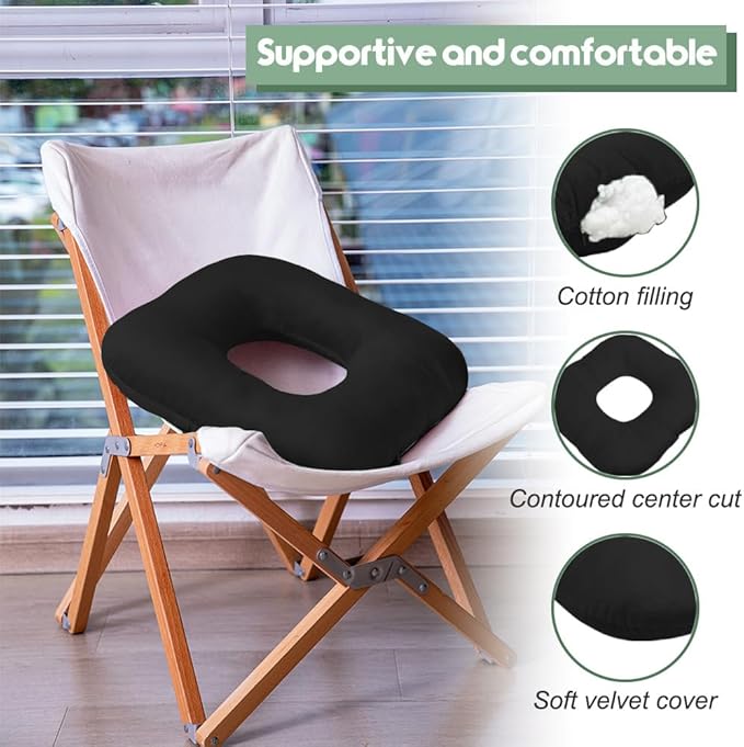 Stuffed Donut Pillow Seat Cushion | for Tailbone and Coccyx Pain, Hemorrhoids, Bed Sores, Pregnancy, Prostate, Surgery Recovery, Sitting Pressure Relief, for Home, Office and Car (Black)