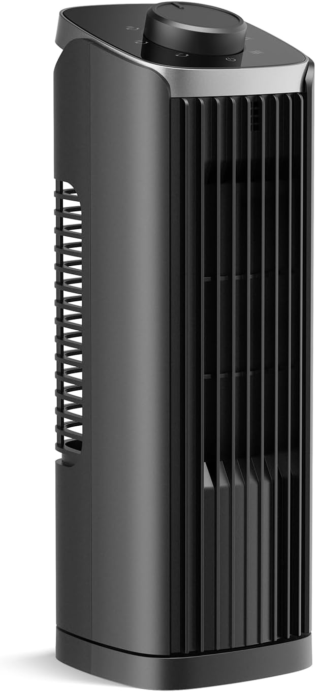PNTCK Tower Fan for Bedroom, 13.1'' Quiet Desk Fan with 23ft/s, 3 Speeds, 70° Oscillating Fans with Knob Control, Portable Table Fans Bladeless Fan for Indoor Room, Home, Office, Desktop