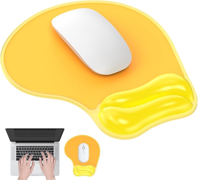 Gel Mouse Pad with Wrist Rest, Ergonomic for Laptop, Non-Slip Base | Cooling Gel Comfort, Soft Squishy Wrist Support, Easy to Clean, Non-Slip PU Base, for Office & Home Desk Yellow