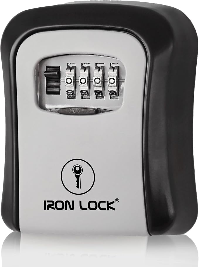 Iron Lock® Medium Wall Mount Combination Key Lock Box, Outdoor (Grey) | Screw-in wall mount (4 screws + 4 anchors) — not magnetic, does not hang; weather-resistant zinc alloy, includes key hanger