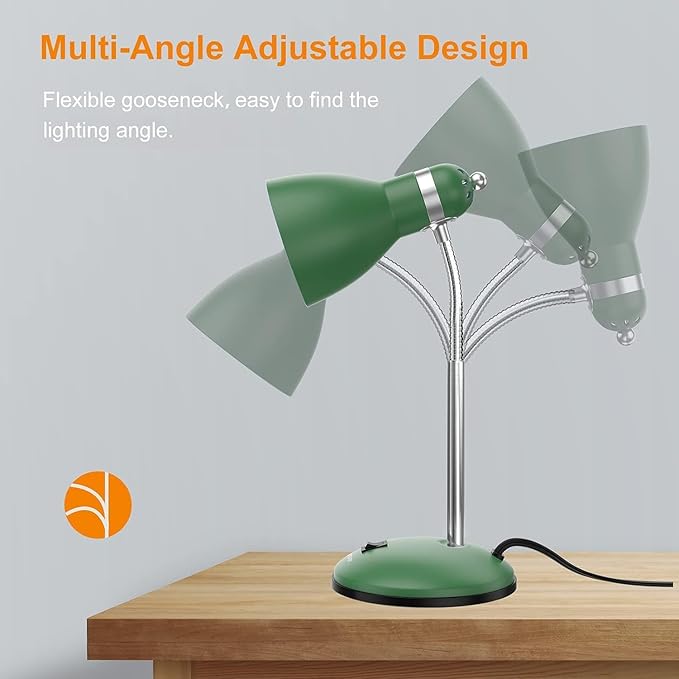 LEPOWER Metal Desk Lamp, Adjustable GooseNeck Reading Light for Bedroom | Compact & Sturdy, Space-Saving for Bedside & Dorm, E26 Table Lamp, Eye-Caring, Ldeal for Study, Office, Back to School