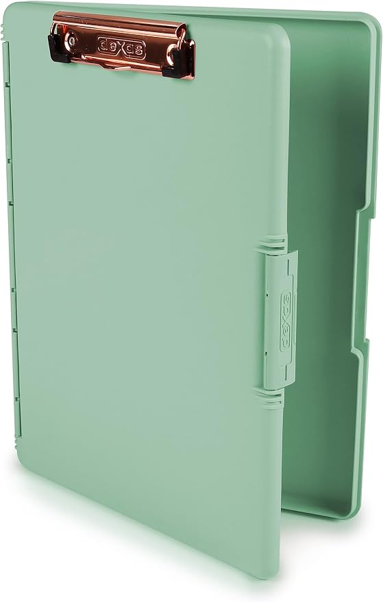 Dexas Slimcase 2 Plastic Clipboard with Storage and Side Opening, Foam Green Rose Gold, Office Supplies Clipboards to Organize, Carry and Store, A4 Holder, Nursing Clipboards (Pack of 6)