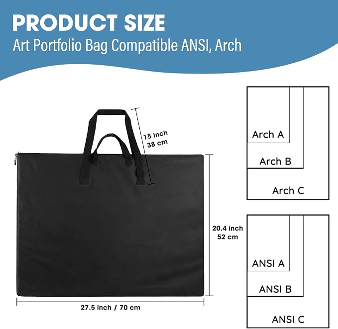 ZKOO 20 x 26 Inch Art Portfolio Bag, Big Art Portfolio Case Light Weight Waterproof Poster Board Storage Bag, Artistic Collection Tote for Artwork, Poster, Sketch Drawing, Canvas (20"*26"-Black)