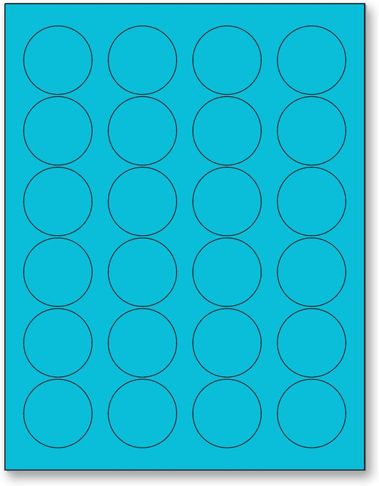 NextDayLabels - 8-1/2 x 11 Neon Color High Light Fluorescent Labels for Laser & Inkjet Printer (Blue Fluorescent, 1.66" Round - 24 Per Page | 600 Labels)