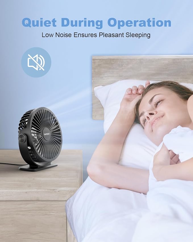 TriPole USB Desk Fan Small Portable, 360° Rotation Quiet Mini Personal Fan | Black, 3 Speeds Plug In USB Fan, Desk Fans Small Quiet, 4.9ft Cable, Strong Breeze for Desktop Bedroom Office Table Travel