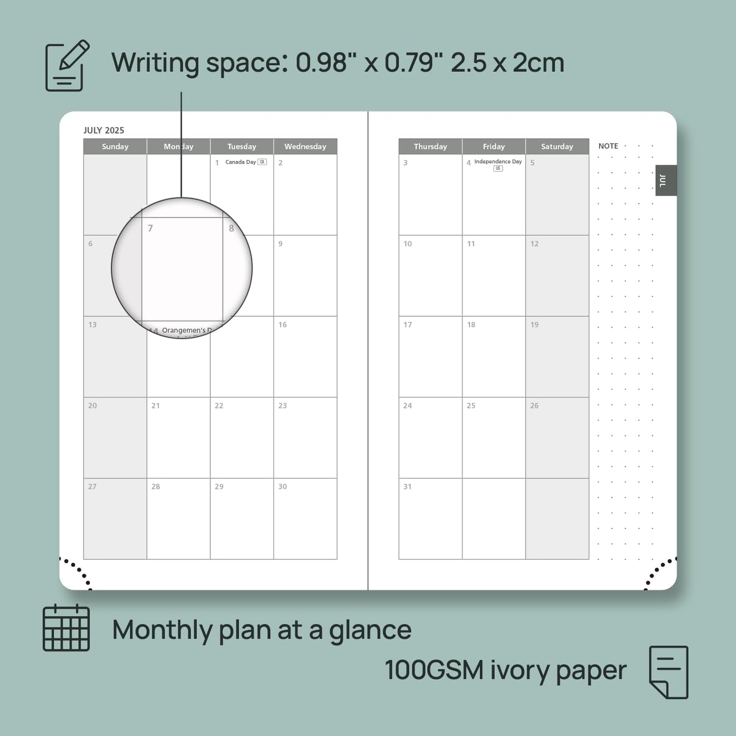 POPRUN Pocket Planner 2025-2026 (Purse Size 4'' x 6.25'') Academic Purse Calendar (July 2025 - June 2026) with Hourly Time Slots, 100GSM Thick Papers, Leather Soft Cover - Blue Green