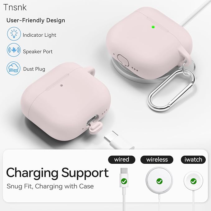for AirPods 4 Case, TNSNK Silicone AirPod 4 Case Cover Compatible with Apple Airpods 4th Gen, Shockproof Protective Cases for Women Girly with Cleaner Kit and Keychain, Front LED Visible