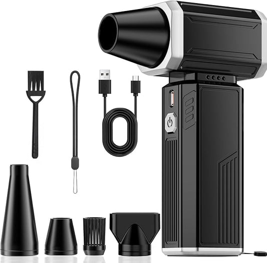 Compressed Air Duster, Super Power Adjustable Speed Cordless Air Duster Turbo Mini Blower with Rechargeable for PC Cleaning Kit Keyboard Cleaner Dust Blower for Computer House Outdoor and Car