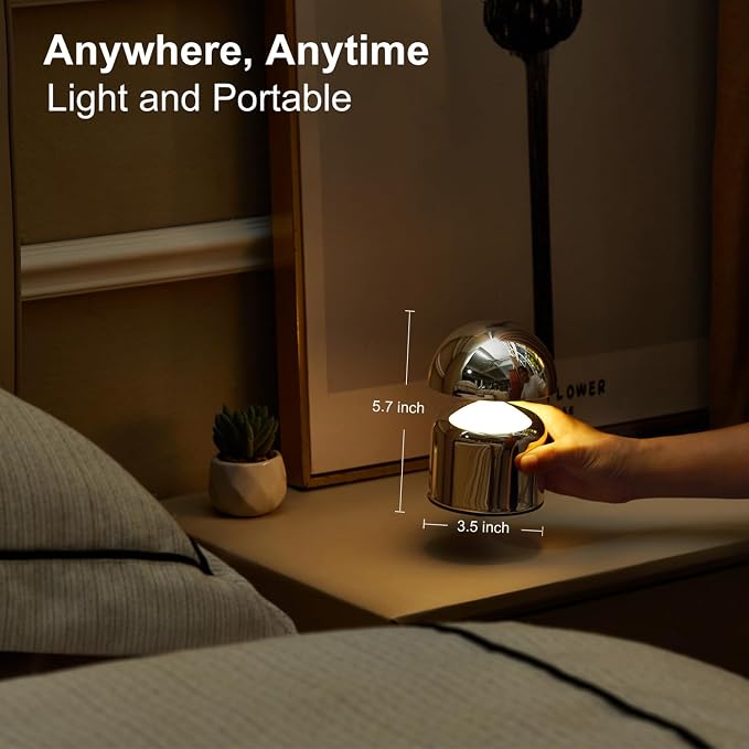 SAIWEYA Modern Cordless Mushroom Small Table Lamp, Dimmable Touch Battery | 3-Way Dimmable, Mini Rechargeable LED Desk Lamp, Night Light, Bedside Nightstand Lamps for Bedroom, Living Room