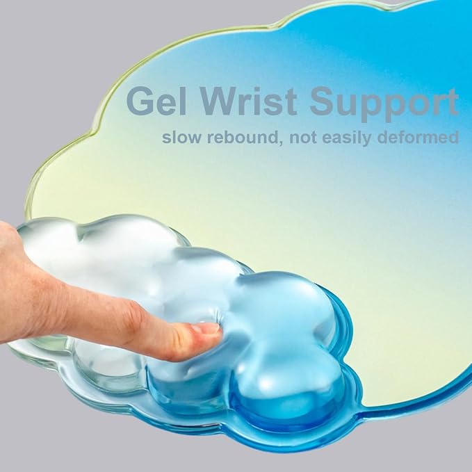 Keyboard Wrist Rest with Cloud Mouse Pad - Gradient Blue Ergonomic Gel Cloud Mouse Pad with Non-Slip Base, Cute Office Accessories for Desktop/Latop/Home/Office