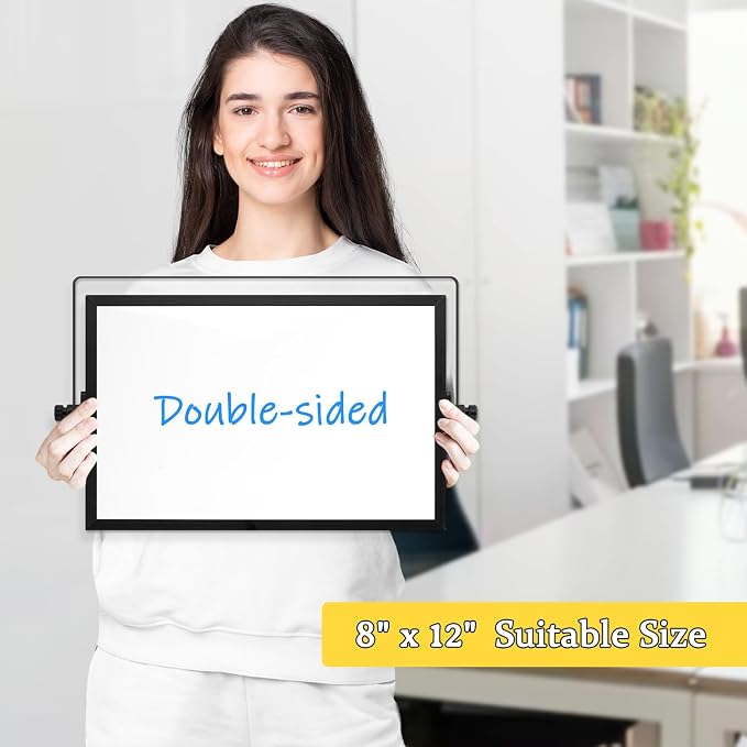 Double-Sided Magnetic White Board with Stand, 12" x 8" (Black) | Dry Erase Board with Stand, Desktop Whiteboard Easel , Portable Small White board dry erase for Drawing, Office, Home