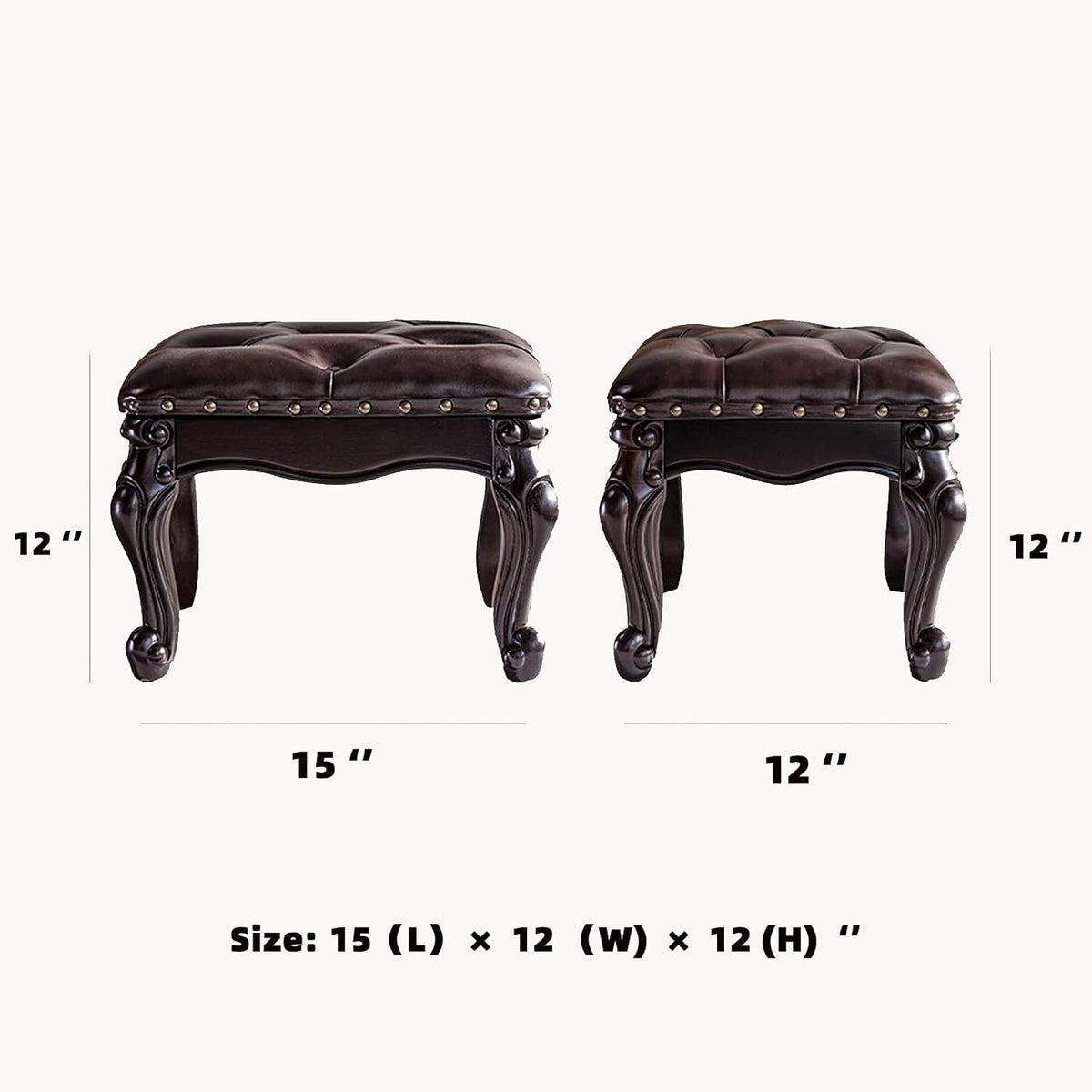 Foot Stool Ottoman Foot Rest Microfiber Leather Upholstered Footstool for Sofa, Living Room, Entryway, Solid Wood Stool (Dark Brown)