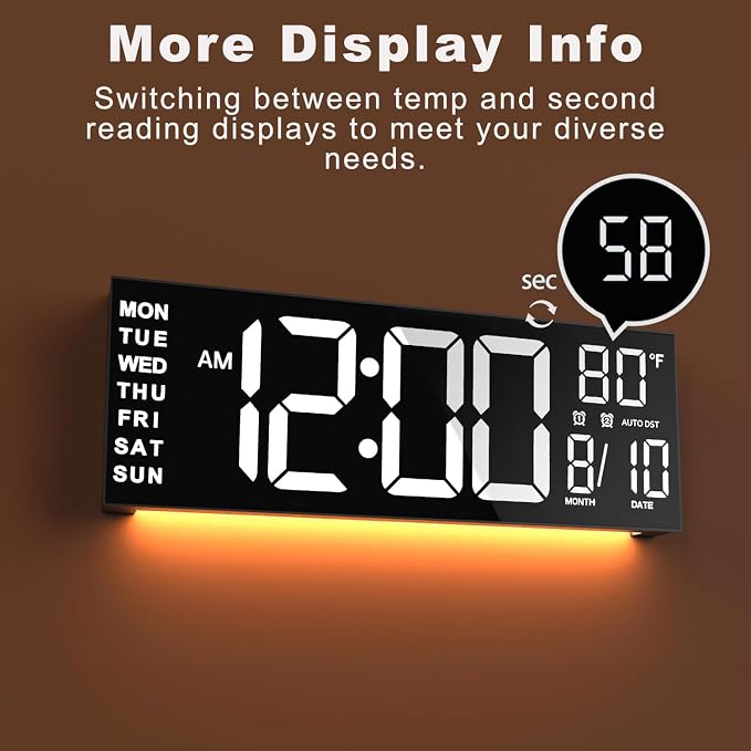 JALL 13" Large Digital Wall Mount Clock for Living Room, Count Down Timer, Alarm, Big LED, DST, Temperature for Classroom Desk, Xmas, Birthday Gift for Senior Mom Dad