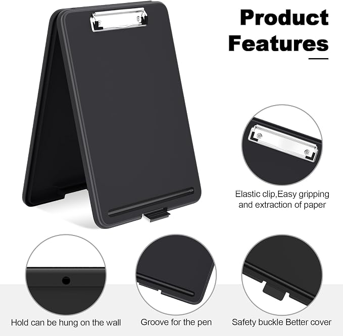Hongri Clipboard with Storage, 8.5 x 11 Clip Board Foldable, Black | Bottom Opening, Size 13.4 x 9.4 X 0.9 in for Nurses, Teacher, Students, Classroom, School & Office Supplies