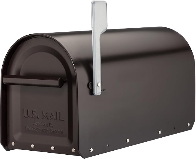 Architectural Mailboxes Sequoia Galvanized Steel Post Mount Mailbox, Compatibility Code G, 5560RZ-SR, Rubbed Bronze, Large Capacity | Galvanized steel build for outside with rust-resistant powder-coat finish and a magnetic door closure. USPS approved.