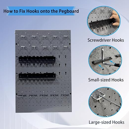 JZD Metal Pegboard Wall Organizer 4 Packs Pegboard with115 PCS Hooks Pegboard Tool Organizer Kit for Garage Workshop