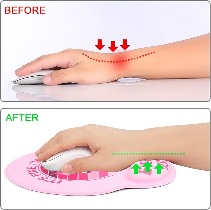 Ergonomic Mouse Pad with Wrist Support Rest,Large Mousepad Gel Wrist Rest, with Coaster Non-Slip & Pain Relief for Computer, Desk, Home&Office-Pink It's Fine