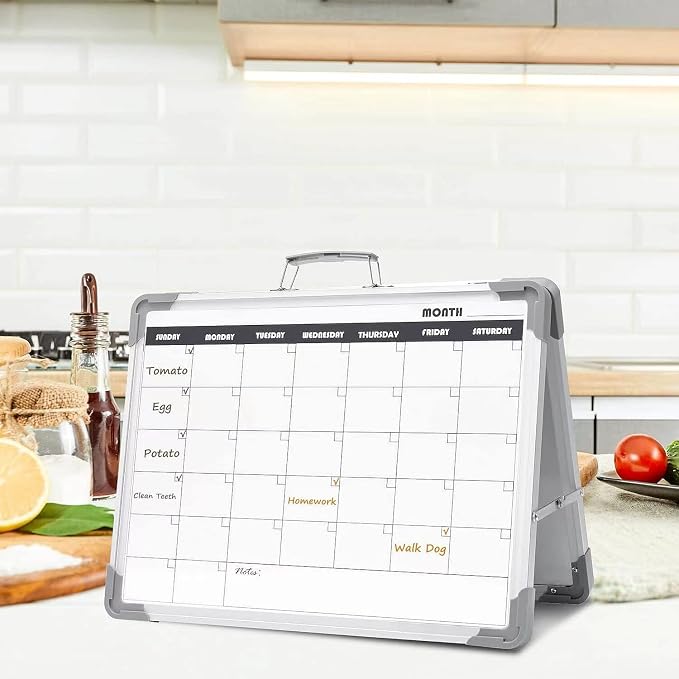 Dry Erase Board 16x12 Double Sided Magnetic Small Whiteboard with Stand | Portable, Foldable, With Stand, Magnetic, Desk Top White Board for School Classroom Homeschooling Office Home Teacher Student
