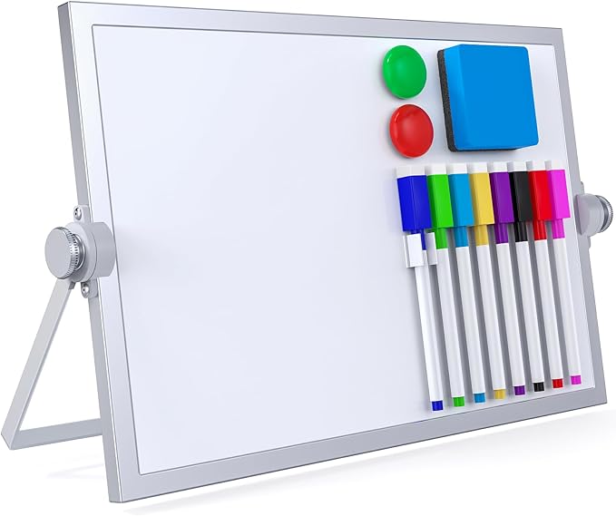 Small Dry Erase White Board,Magnetic Desktop Whiteboard with Stand | Dry Eease Board Mini Easel Double Sided on Table Top with Holder for Kids Drawing, Teacher Instruction