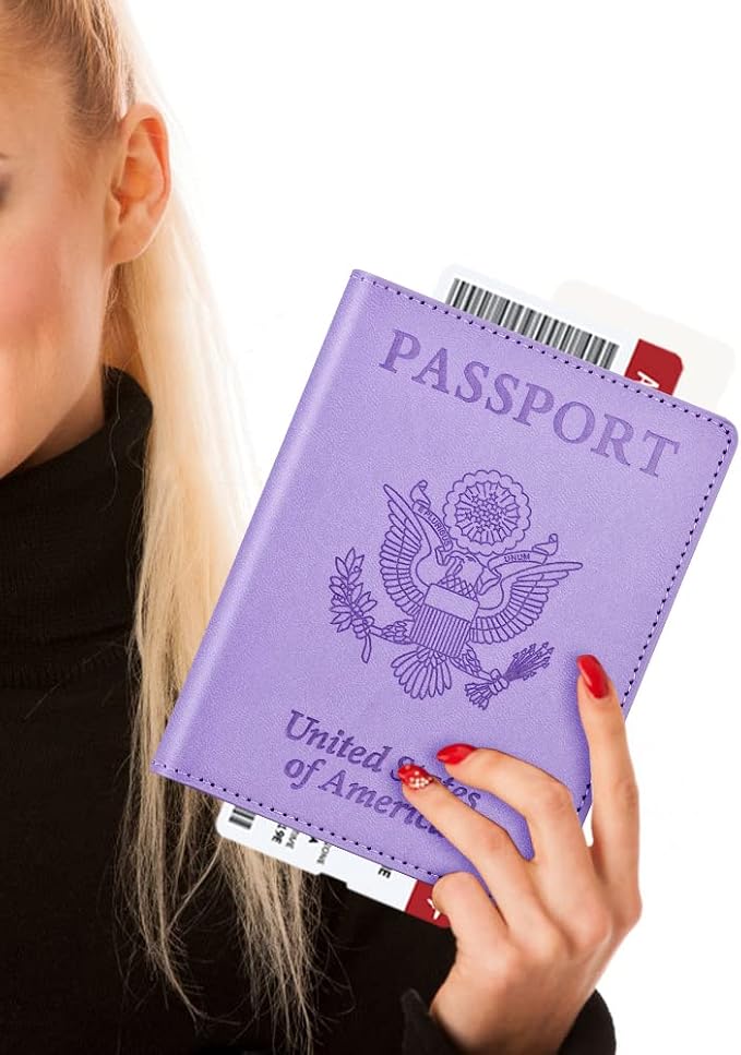 Passport and Vaccine Card Holder Cover Combo, Passport Case /Wallet with Vaccine Card Slot for Women and Men(AL-Purple)
