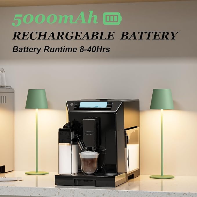 Kakanuo Cordless Table Lamp Rechargeable Green - KK 2 Pack 5000mAH Battery Operated Lamp for Dining Table, 3 Color Stepless Dimming Wireless Lamp for Counter, Outdoor Patio, Touch Control