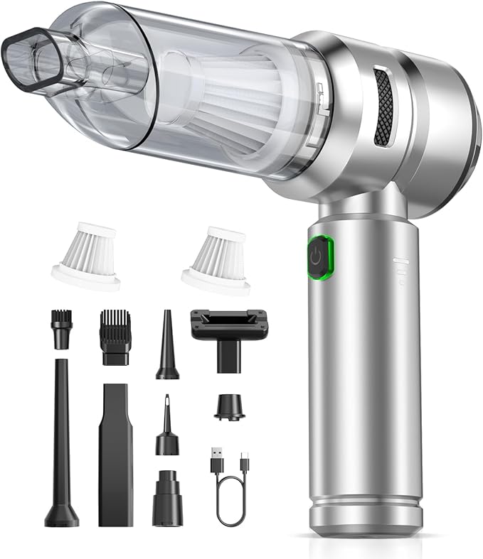 Car Vacuum,3 Suction Modes,Portable Mini Cordless Cleaner with 21000pa Suction Power,Type-C Charge,Handheld Vacuum for Home,Car, Office Desk, Keyboards(Fantasy Silver)