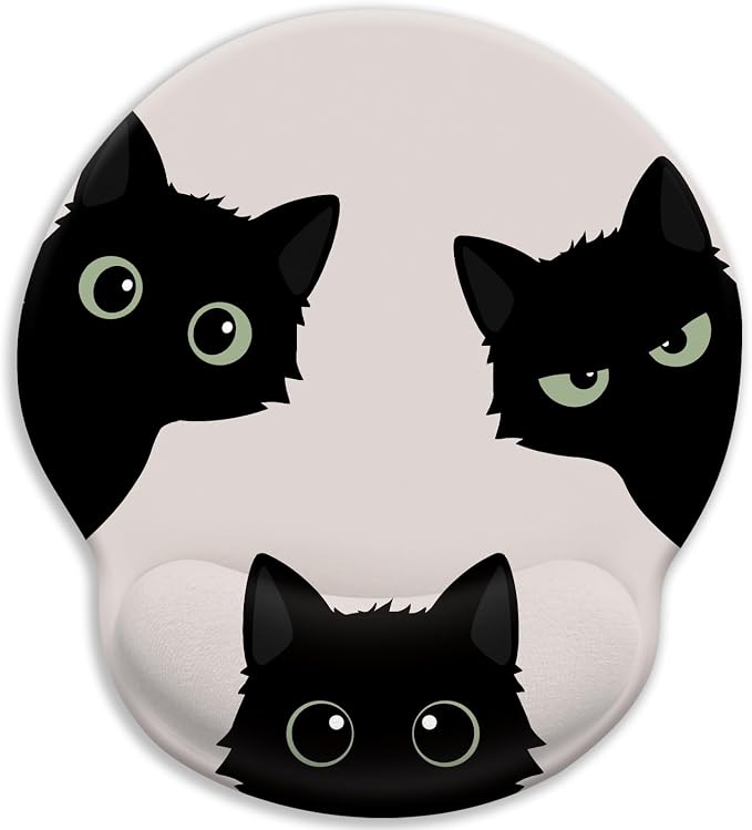LIMKRIAN Black Cat Ergonomic Mouse Pad with Gel Wrist Rest, 9.8 x 8.6 in | Comfort Wrist Support, Cooling Gel Eases Wrist Pain, Non-Slip PU Base, Smooth Surface, Cute Office Desk Accessories Decor