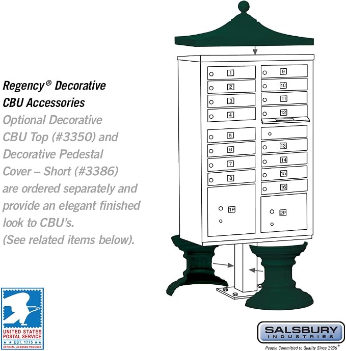Salsbury Industries 3316GRN-U 16 A Size Doors, United States Postal Access Type III Cluster Box Unit, Green